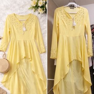 Yellow High-Low Long Sleeve Women's Dress